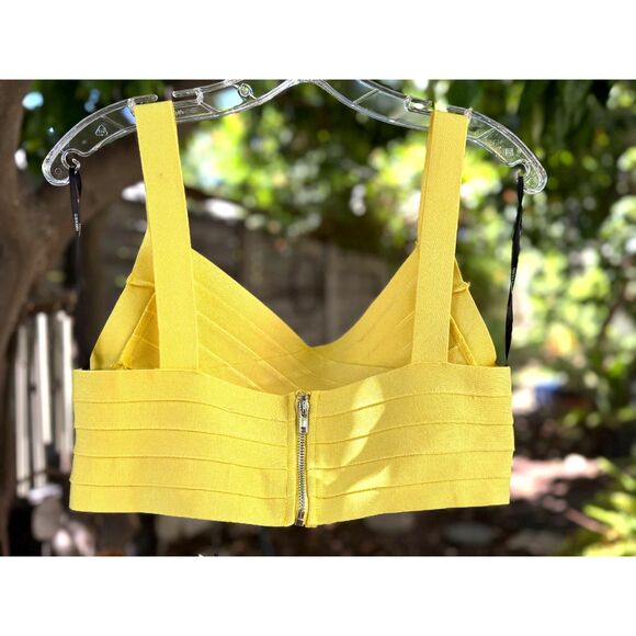 NWT Hervé Léger x Forever 21 Lemon Yellow Bandage Sleeveless V Crop Top Size L - Picture 8 of 8